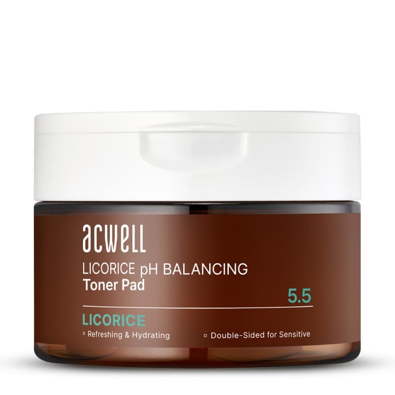 ACWELL Odos pH balansuojantys padeliai su saldymedžiu „Licorice pH Balancing Toner pad“, 160 ml, 70 vnt.